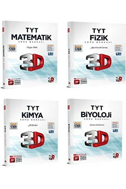 3D Yayınları TYT Matematik - Fizik - Kimya- Biyoloji Soru Bankaları 4'lü Set ...