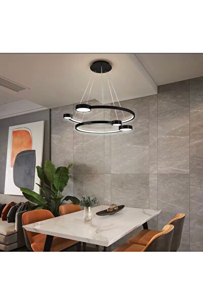 KARAZ Modern Orion Chandelier, Two Rings, Black