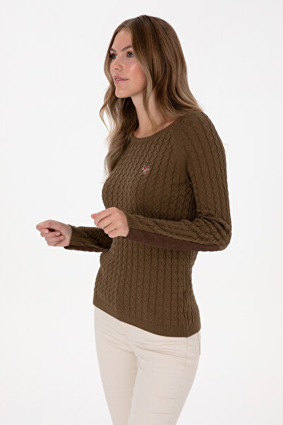 U.S. Polo Assn. Γυναικείο πουλόβερ με λαιμόκοψη χακί 50307728-VR027