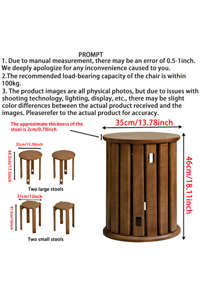 XINYUEMAIC Stackable stool set with 4 wooden chairs, 18 inch chairs nested within a durable coffee table