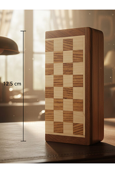 moryconcept Özel Vernikli 12.5 Cm Mıknatıslı Ahşap Katlanabilir Kutulu Satranç Takımı