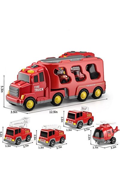 fulina Fire Car Truck Toys for Kids, 5 in 1 Carrier Truck Transport Cars for Toddlers 1-9, Power Vehicles