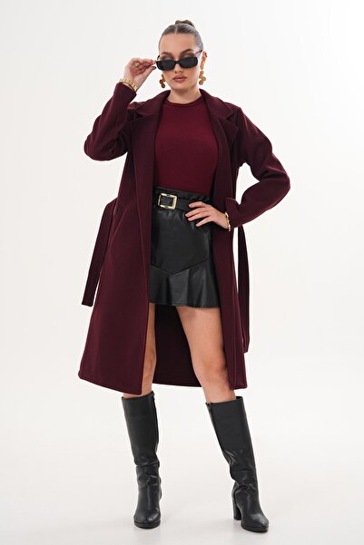 ŞİMAL Дамско кашмирено палто без подплата с колан 255398 -