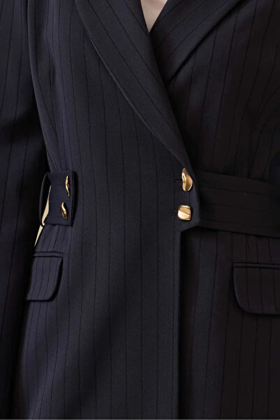 SEÇİL Women's Striped Double-Breasted Jacket - Navy Blue