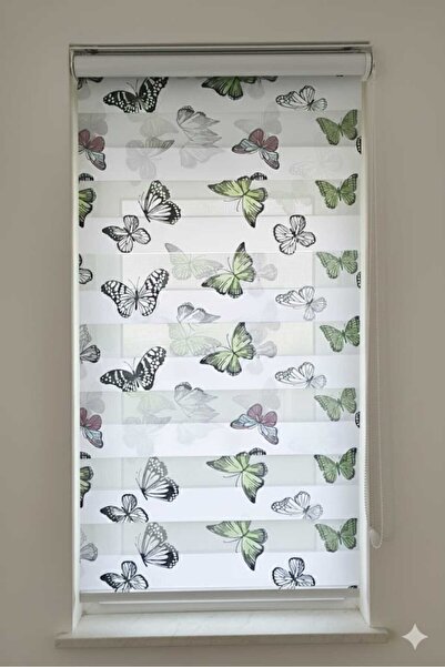 StorMarket KELEBEK DESENLİ MUTFAK ÇOCUK ODASI GENİŞ PLİSE ZEBRA STOR PERDE