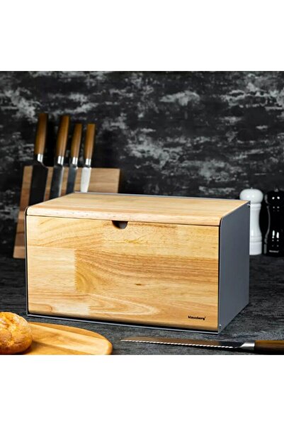 Klausberg Bread box, steel-bamboo, gray, 35.5 x 21.5 x 19.5 cm,