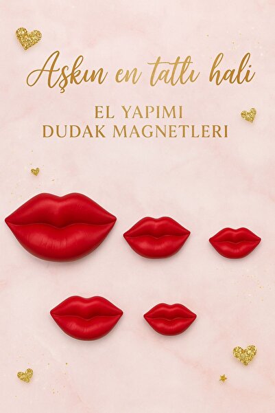 obelleatelier Aşkın En Tatlı Hali – El Yapımı Dudak Magnet Seti | Dekoratif H...