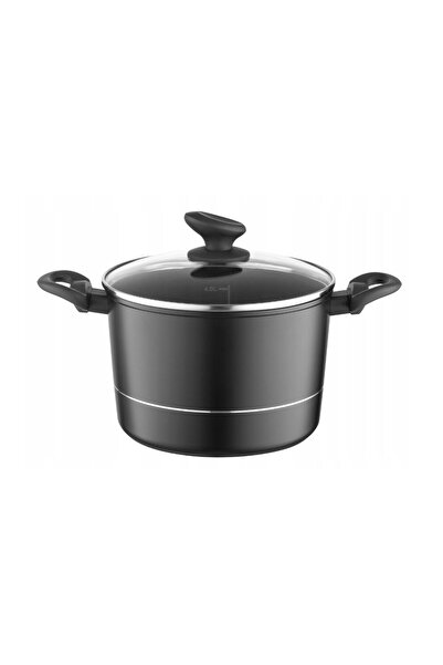 Florentyna Forged aluminum tall pot with lid, 22cm-5L, black non-stick coatin...