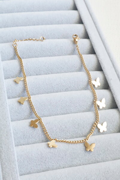 DEMOKAN Women's Steel Anklet Row Butterfly Non-Tarnish Anklet