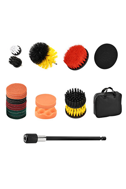 Lawazim 22-Piece Drill Brush Attachments Set - Power Scrubber Kit with Case & Extension Rod