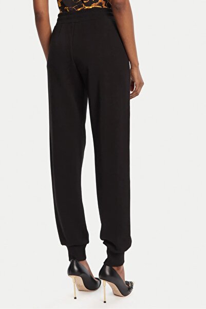 Versace Women's Regular Fit Embroidered V Emblem Elasticated Cuffs Sweatpants - Black/Gold Yellow