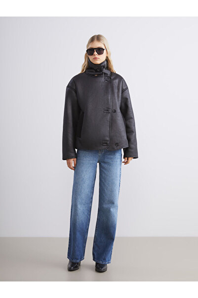 LC Waikiki Vizyon New Season Plush Biker Collar Women's Suede Coat