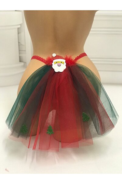 NSMLİFE Christmas, New Year, Red Velvet Thong Model with Tulle Detail on the Back and Santa Claus Detail