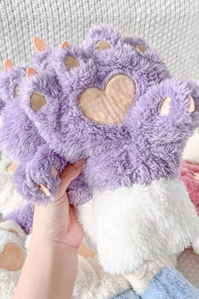 TAKIŞTIR Purple and White Color Paw Figured Hanging Plush Gloves