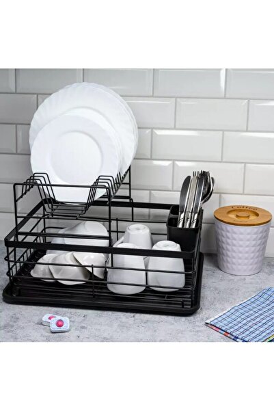 Kinghoff Suport pentru vase cu 2 nivele, negru, otel-plastic 43 x 32 x 27 cm,