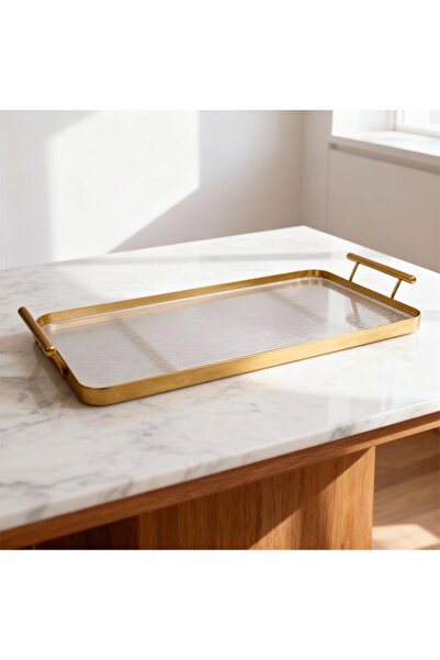 Generic Gold iron serving tray with acrylic base, rectangular, 40 x 22 cm