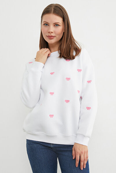 Fulla Moda Hanorac oversize cu broderie cu fundă cu 3 fire