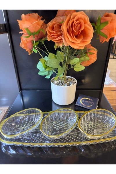 ARS HOME DEKOR Gold Gilded Decorative 3-Piece Snack Bowl, Serving Bowl, Breakfast Bowl, Boat Plate, Snack Bowl