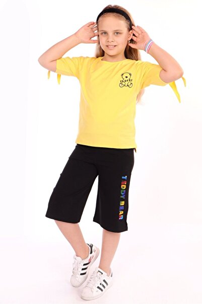 Toontoy Kız Çocuk 2'li Takım Baskılı Bisiklet Yaka T-Shirt & Beli Lastikli Ka...