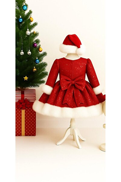 Star Kids Girl's Red Sequined Christmas Dress, Girl's White Feather Christmas Dress