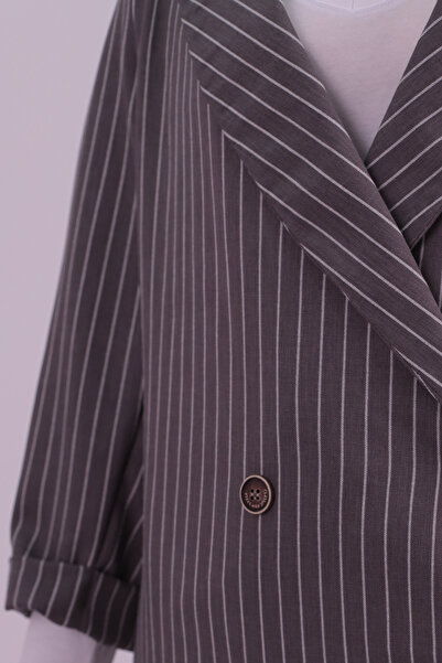 armonika Women's Gray Oversized Double Sleeve Double-Breasted Collar Lined Blazer Jacket Arm-26K001052