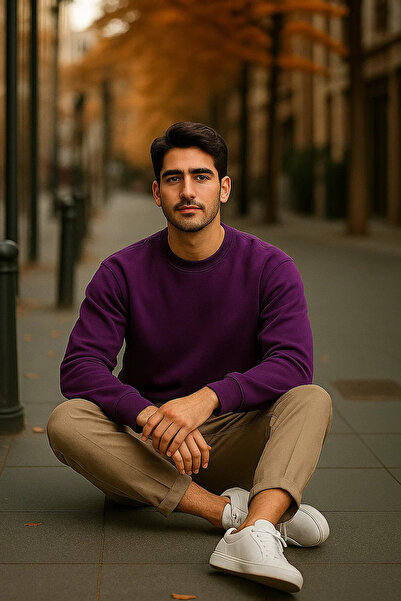 COMBİNE MİCHAİL Pulover casual pentru bărbați basic mov largi