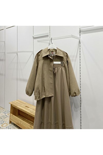 Faya Boutique Vizon Fular Detaylı Süet Bomber Ceket