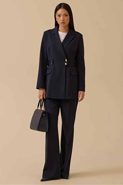 SEÇİL Women's Striped Double-Breasted Jacket - Navy Blue