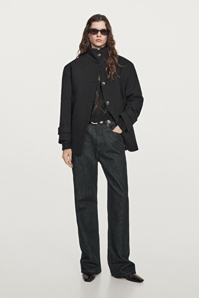 Massimo Dutti Düğmeli dik yaka yün karışımlı kaban