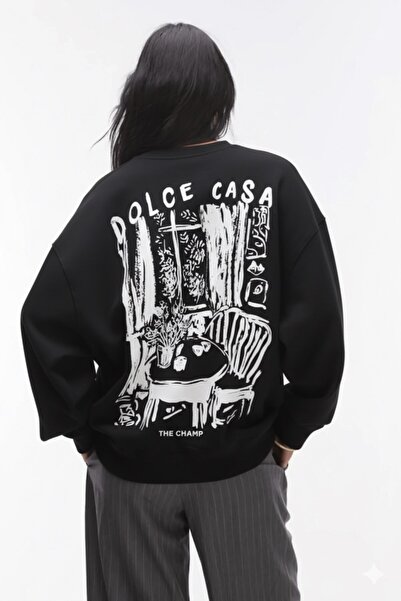 GIA - ART Φούτερ Unisex Μαύρο με λαιμόκοψη Dolce Casa με τύπωμα 3 Thread Ş επ...