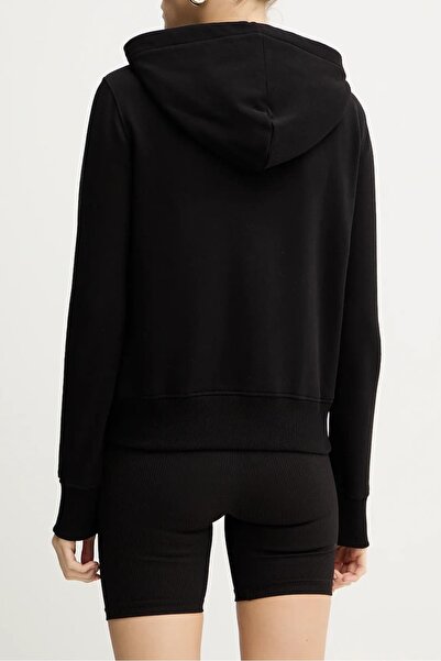 Versace Women's Regular Fit Gold Embroidered V Emblem Hooded Zippered Sweatshirt - Black/Gold