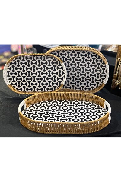 pırıltı home 3-Piece Oval Wicker Tray