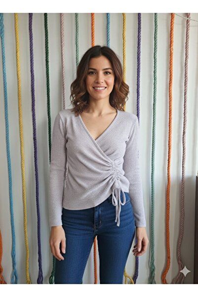 HOFY 1587 διπλό πέτο Μαλακό πλεκτό μπλουζάκι με λεπτομέρεια με κορδόνια