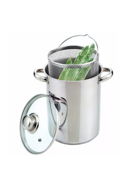 Kinghoff Stainless steel pot with steaming basket, for asparagus, vegetables, pasta, 16 cm, 4.2 liters, Kingh