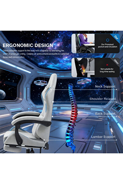 AZZHAAR Gaming Chair with Footrest for Adults, Ergonomic Gaming Chairs with Foot Rest, Fabric Game Chairs