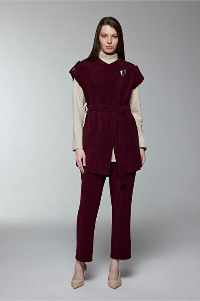 Zühre Broş Detaylı Kuşaklı Kombin Takım TK-1176