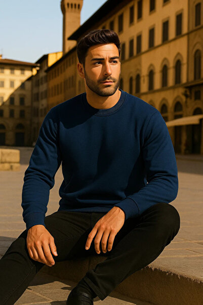 COMBİNE MİCHAİL Unisex Winter Comfortable Long Navy Blue Loose Sweater