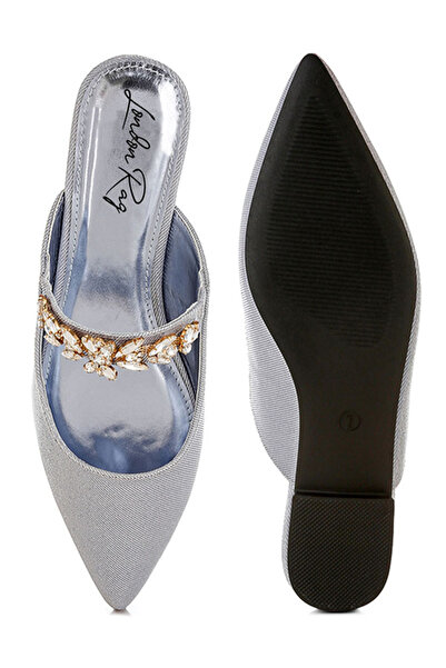 london Rag Women Diamante Strap Glitter Mules in Lilac Silver