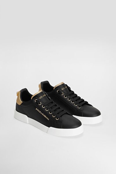 Dolce&Gabbana Women's Metallic Heel Detailed Leather Sneakers - Black/Gold