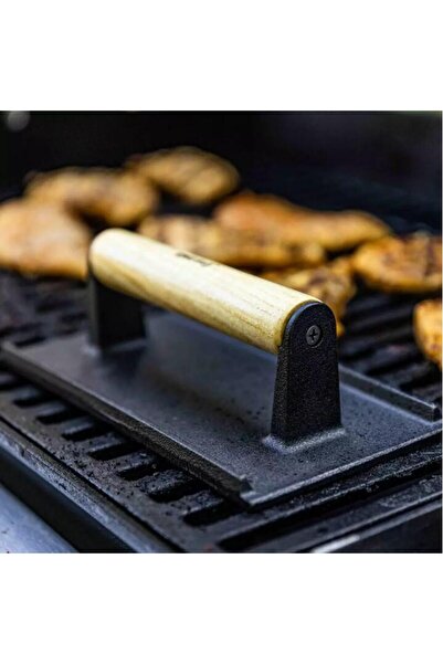 Kinghoff Rectangular meat press for hamburgers, made of cast iron, 21 x 10.8 cm,