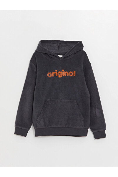 LC Waikiki Lcw Kids Anthracite Embroidered Long Sleeve Fleece Boys Hoodie