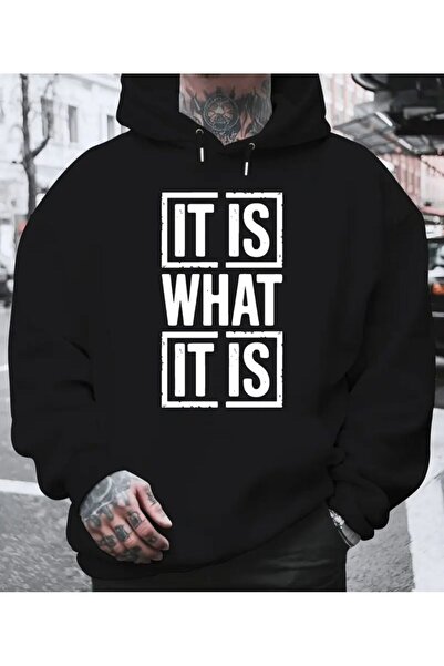 caddekombin It's What Printed Hooded Black Sweatshirt