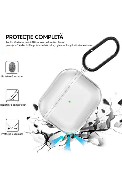 Casey Studios Silicone Protective Case for Apple AirPods 3rd Generation, with Carabiner Keychain, TPU