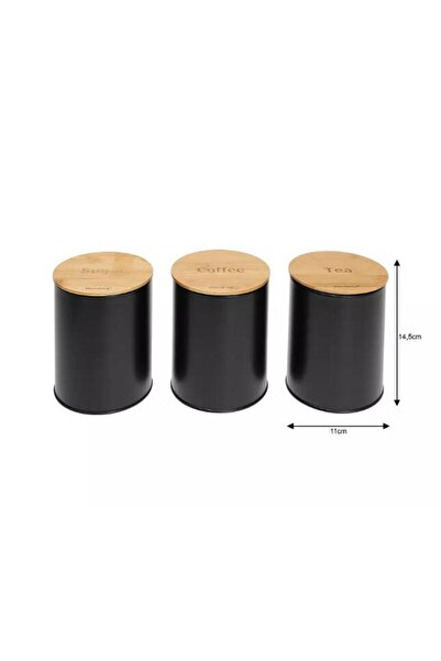 Klausberg Coffee, tea, sugar containers, stainless steel-bamboo, black, round, 3 pieces,