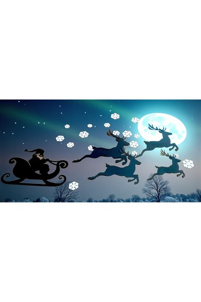 Armada 16 Pieces Self-Adhesive Christmas Wall Decorations – Flying Santa Claus, Reindeer, Moon and Snowflake Decor