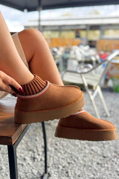 Cappmoda AYK-1024 Taba Örgü Bilek Detaylı İçi Kürklü Bot