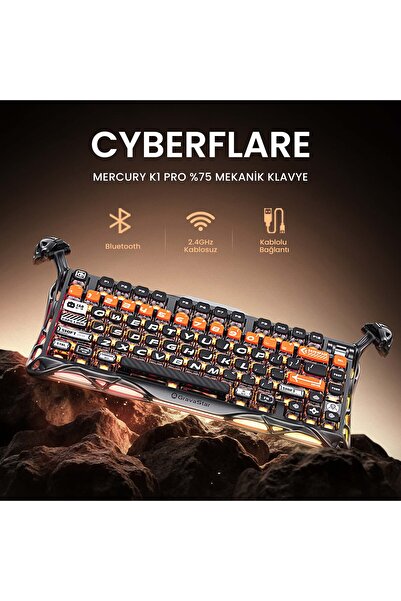Gravastar Mercury K1 Pro+X Kablosuz RGB Işıklı Mekanik Q Gaming Klavye ve Optik Mouse Seti, CyberFla