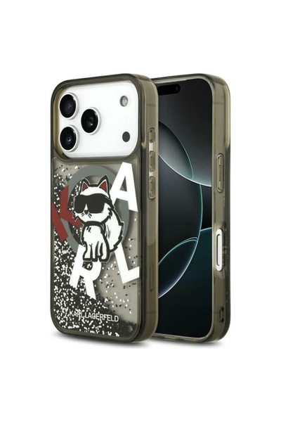 Karl Lagerfeld Carcasă pentru iPhone 17 Pro Max, cu sclipici lichid, logo Cho...