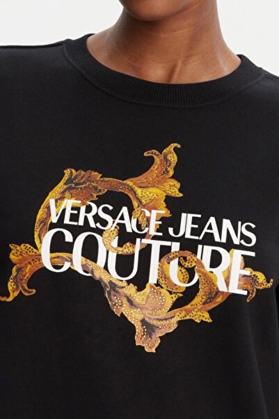 Versace Women's Regular Fit Baroque Patterned Crew Neck Sweatshirt - Black/Gold
