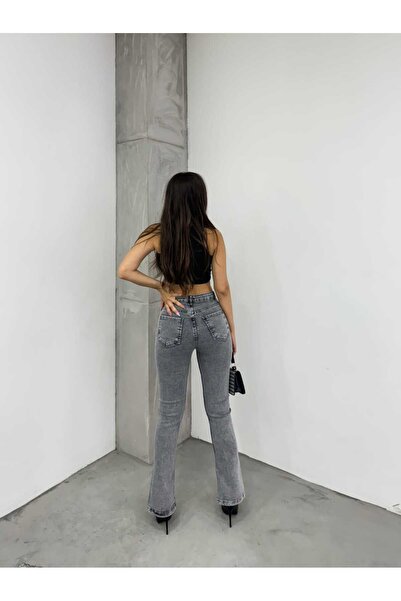 SHEVEGA Smoked Leg Slit Stretch Fabric Flared Slim Jean